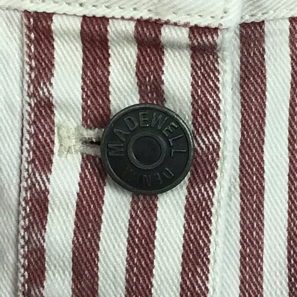 Madewell Button Front Stretch Denim Straight Dark Red Stripe Mini Skirt 31 6 8 - Picture 9 of 11